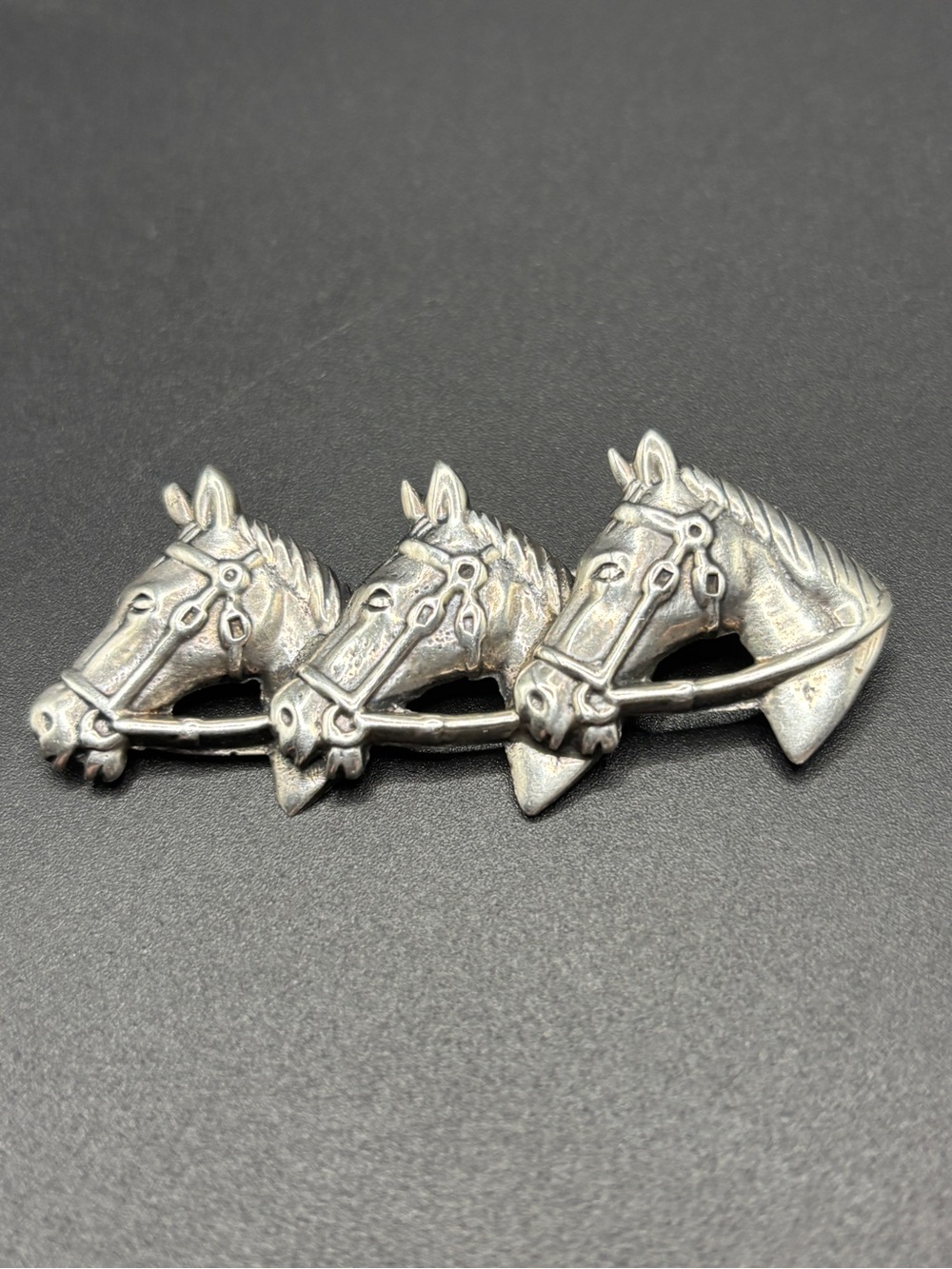 Triple Horse Head 925 SolideSterling Silver-Brooch -